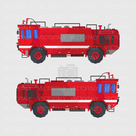 Téléchargez les illustrations : Camion de pompiers vecteur. illustration vectorielle de dessin animé - en licence libre de droit