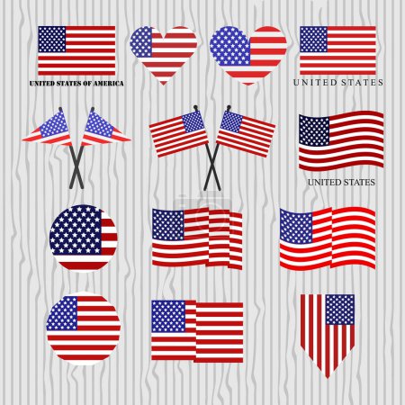 Illustration for Set of American flags vector illustration design - Royalty Free Image