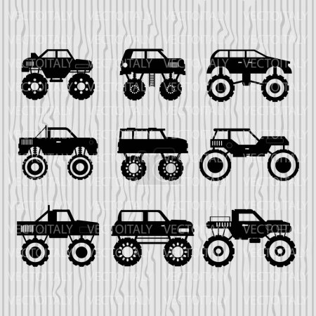 Téléchargez les illustrations : Ensemble de voitures anciennes, illustration vectorielle - en licence libre de droit