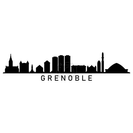 Téléchargez les illustrations : Grenoble Skyline Silhouette Design Ville vectoriel Art Bâtiments célèbres Timbre - en licence libre de droit