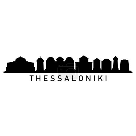 Téléchargez les illustrations : Thessalonique Skyline Silhouette Design Ville vectoriel Art Bâtiments célèbres Timbre - en licence libre de droit