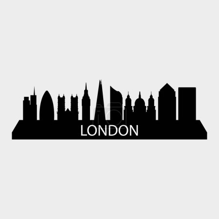 Téléchargez les illustrations : London Skyline Silhouette Design City Vector Art Célèbre Bâtiments Timbre - en licence libre de droit