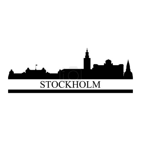Téléchargez les illustrations : Stockholm Skyline Silhouette Design City Vector Art Célèbre Bâtiments Timbre - en licence libre de droit