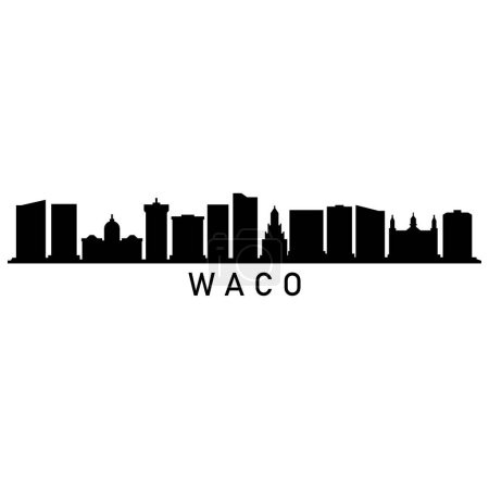 Téléchargez les illustrations : Waco Skyline Silhouette Design City Vector Art Célèbre Bâtiments Timbre - en licence libre de droit