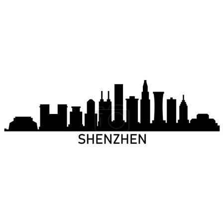 Téléchargez les illustrations : Shenzhen Skyline Silhouette Design City Vector Art Célèbre Bâtiments Timbre - en licence libre de droit
