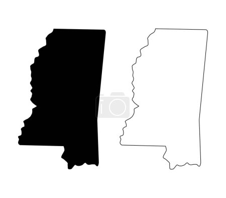 mississipi map silhouette on a white background. vector outline.