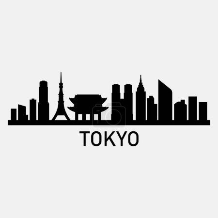 Tokyo Skyline Silhouette Design City Vector Art Famous Buildings Stamp 
