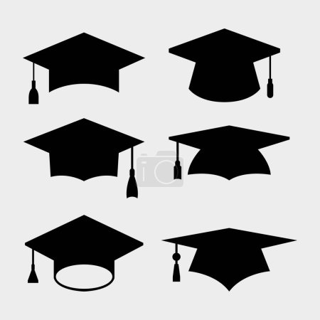 Ilustración de Icono de la tapa de graduación conjunto. ilustración vectorial plana. graduación tapa vector icono - Imagen libre de derechos