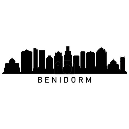 Téléchargez les illustrations : Benidorm Skyline Silhouette Design Ville vectoriel Art Bâtiments célèbres Timbre - en licence libre de droit