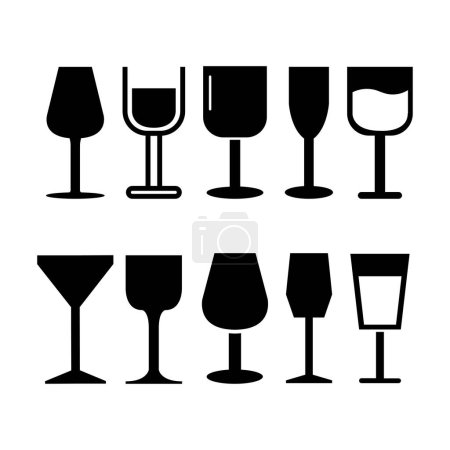 Téléchargez les illustrations : Ensemble vectoriel d'icônes en verre de vin - en licence libre de droit