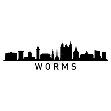 Téléchargez les illustrations : Worms Skyline Silhouette Design City Vector Art Célèbre Bâtiments Timbre - en licence libre de droit