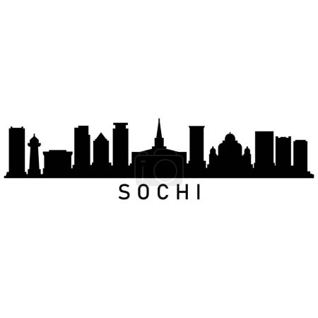 Téléchargez les illustrations : Sotchi Skyline Silhouette Design Ville vectoriel Art Bâtiments célèbres Timbre - en licence libre de droit