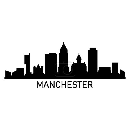 Téléchargez les illustrations : Manchester Skyline Silhouette Design City Vector Art Célèbre Bâtiments Timbre - en licence libre de droit