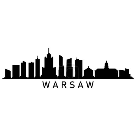 Téléchargez les illustrations : Varsovie Skyline Silhouette Design Ville vectoriel Art Bâtiments célèbres Timbre - en licence libre de droit