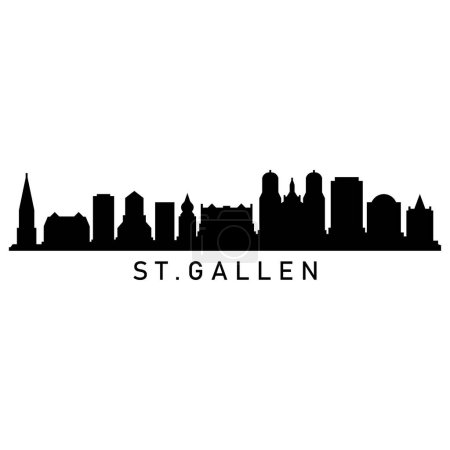 St. Gallen Skyline Silhouette Design City Vector Art Berühmte Gebäude Briefmarke 