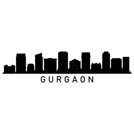 Illustration for Guargaon Skyline Silhouette Design City Vector Art Famous Buildings Stamp - Royalty Free Image