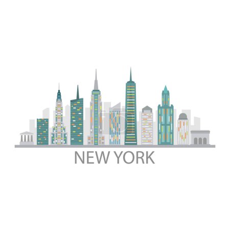 Illustration for New York Skyline Silhouette Design City Vector Art Famous Buildings Stamp - Royalty Free Image