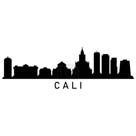Téléchargez les illustrations : Cali Skyline Silhouette Design City Vector Art Célèbre Bâtiments Timbre - en licence libre de droit