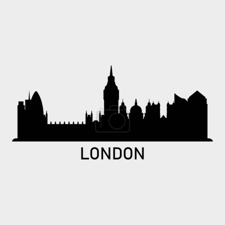 Téléchargez les illustrations : London Skyline Silhouette Design City Vector Art Célèbre Bâtiments Timbre - en licence libre de droit