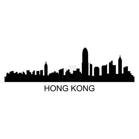 Téléchargez les illustrations : Hong Kong Skyline Silhouette Design City Vector Art Célèbre Bâtiments Timbre - en licence libre de droit