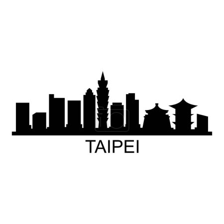 Téléchargez les illustrations : Taipei Skyline Silhouette Design City Vector Art Célèbre Bâtiments Timbre - en licence libre de droit