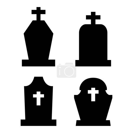 Téléchargez les illustrations : Ensemble vectoriel de pierres tombales de cimetière icônes - en licence libre de droit