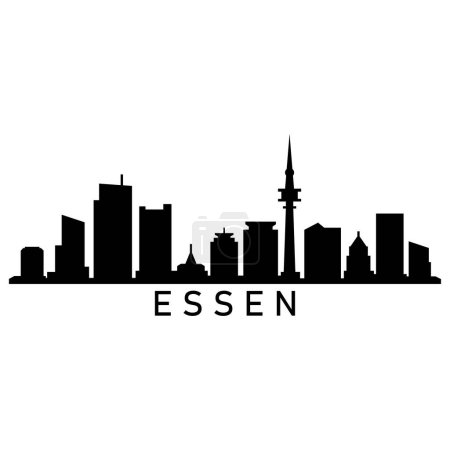 Téléchargez les illustrations : Essen Skyline Silhouette Design City Vector Art Célèbre Bâtiments Timbre - en licence libre de droit