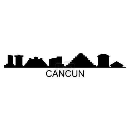Téléchargez les illustrations : Cancun Skyline Silhouette Design City Vector Art Célèbre Bâtiments Timbre - en licence libre de droit