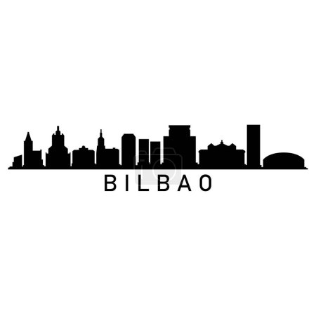 Téléchargez les illustrations : Bilbao Skyline Silhouette Design City Vector Art Célèbre Bâtiments Timbre - en licence libre de droit