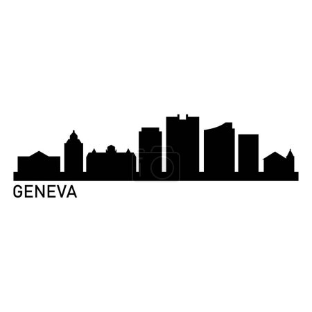Illustration for Geneva Skyline Silhouette Design City Vector Art Famous Buildings Stamp - Royalty Free Image
