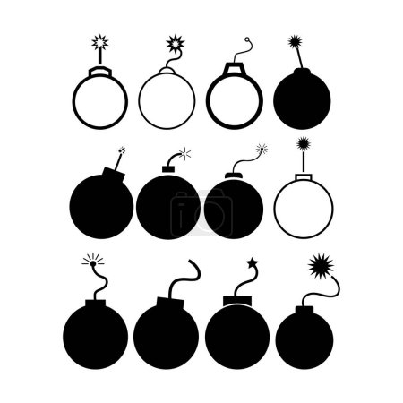 Illustration for Set of vector silhouette of black bombs - Royalty Free Image