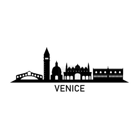 Téléchargez les illustrations : Venise Skyline Silhouette Design City Vector Art Bâtiments célèbres Timbre - en licence libre de droit