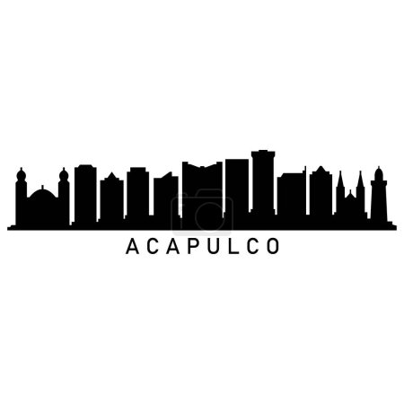 Acapulco Skyline Silhouette Design City Vector Art Famous Buildings Stamp 