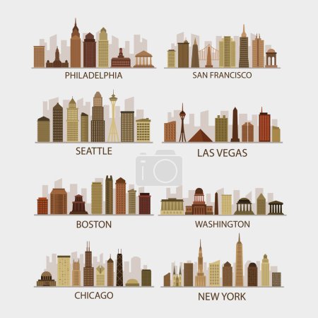Illustration for Set of flat design silhouette of skyscrapers - Royalty Free Image
