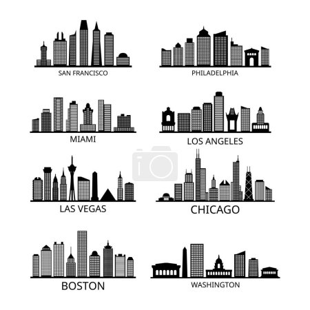 Ilustración de Conjunto de diferentes ciudades de América - Imagen libre de derechos