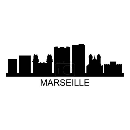 Illustration for Marseille Skyline Silhouette Design City Vector Art Famous Buildings Stamp - Royalty Free Image