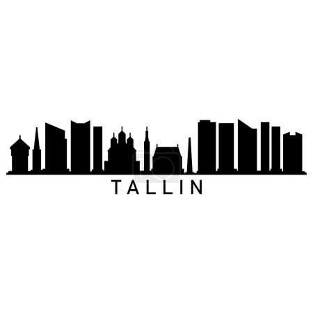 Téléchargez les illustrations : Tallin Skyline Silhouette Design City Vector Art Bâtiments célèbres Timbre - en licence libre de droit