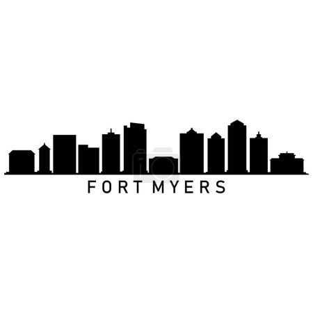 Téléchargez les illustrations : Fort Myers Skyline Silhouette Design City Vector Art Célèbre Bâtiments Timbre - en licence libre de droit