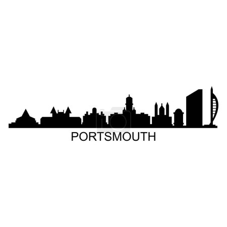 Portsmouth Skyline Silueta Diseño Ciudad Vector Arte Edificios famosos Sello 