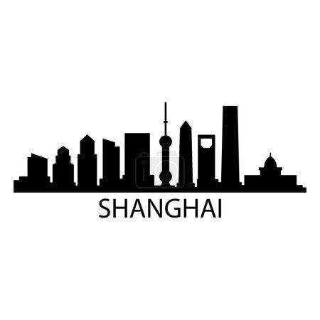 Téléchargez les illustrations : Shanghai Skyline Silhouette Design City Vector Art Célèbre Bâtiments Timbre - en licence libre de droit
