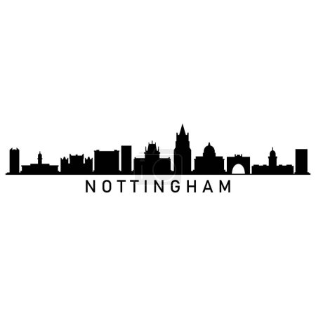 Téléchargez les illustrations : Nottingham Skyline Silhouette Design City Vector Art Bâtiments célèbres Timbre - en licence libre de droit