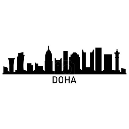 Ilustración de Doha Skyline Silueta Diseño Ciudad Vector Arte Edificios famosos Sello - Imagen libre de derechos