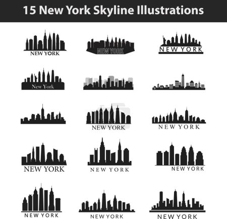 Téléchargez les illustrations : New York Skyline Silhouette Design City Vector Art Célèbre Bâtiments Timbre - en licence libre de droit