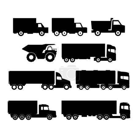 Ilustración de Ilustración vectorial en blanco y negro de camiones - Imagen libre de derechos