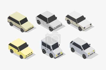 Ilustración de Conjunto isométrico de coches sobre fondo blanco - Imagen libre de derechos