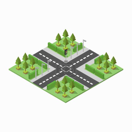 Téléchargez les illustrations : Illustration isométrique vectorielle du parc vert avec arbres - en licence libre de droit