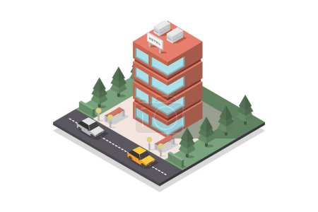 Illustration for Isometric vector illustration of hotel building - Royalty Free Image