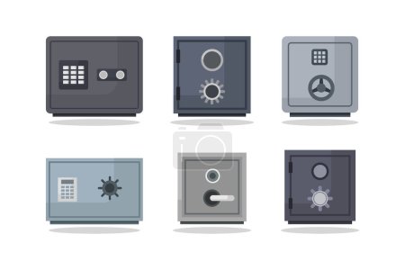 conjunto de iconos de cajas fuertes de dinero, ilustración de vectores 