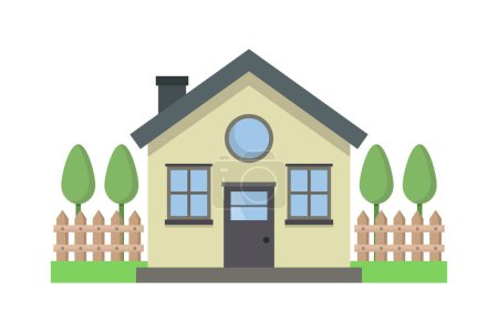 Téléchargez les illustrations : Maison extérieure avec des arbres vectoriel illustration design - en licence libre de droit