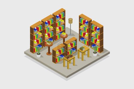 Illustration for Isometric library interior design, vector illustration - Royalty Free Image